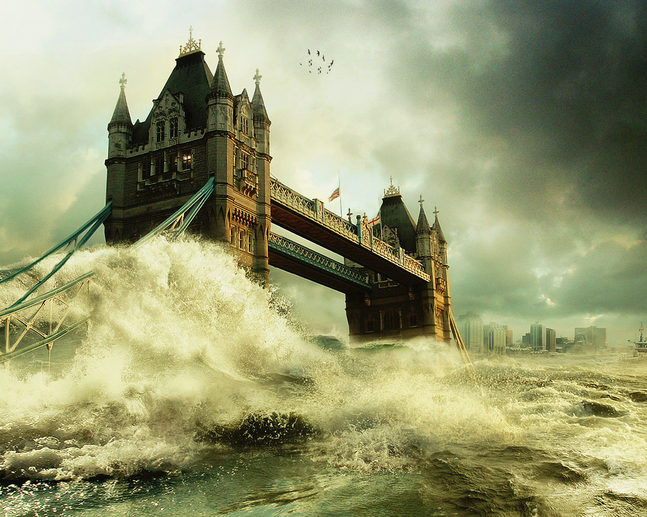 flood waves over london bridge